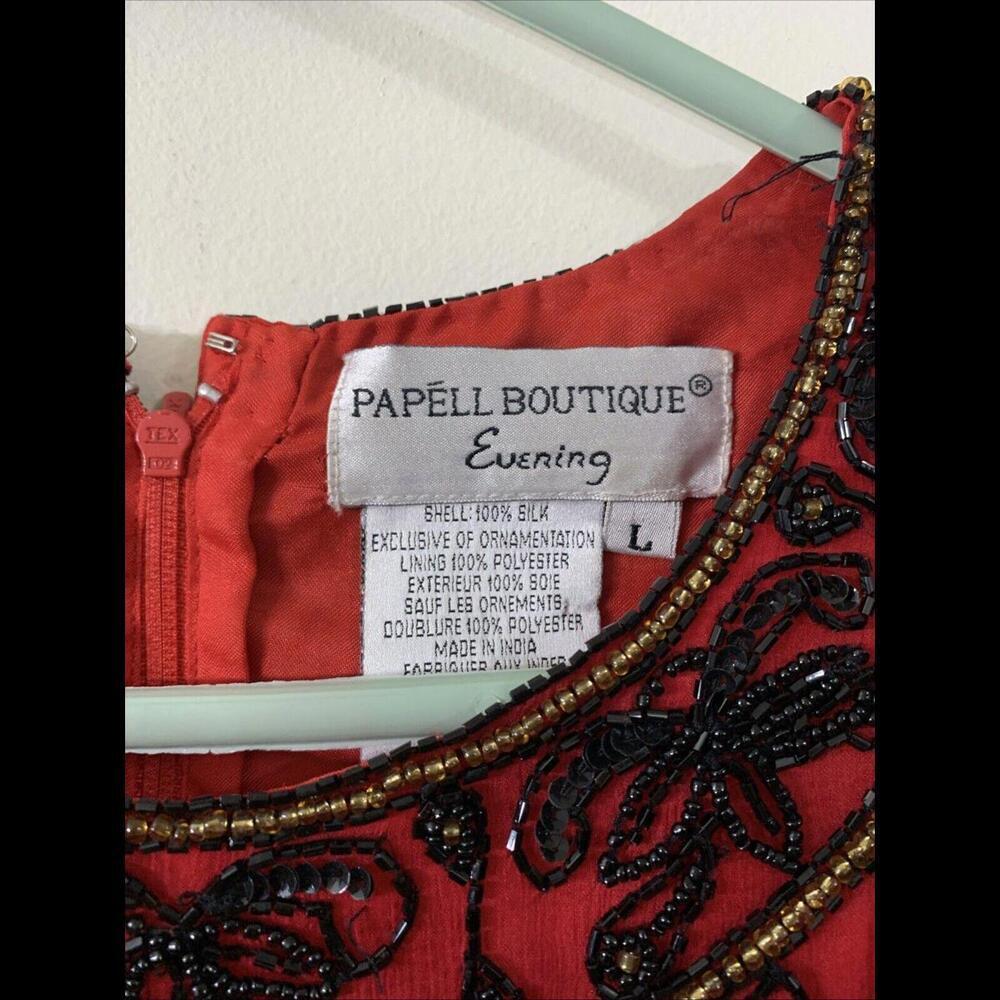 VTG Papell Boutique Womens Sz L 100% Silk Red Beaded Blouse Holiday Cocktail - Picture 2 of 9